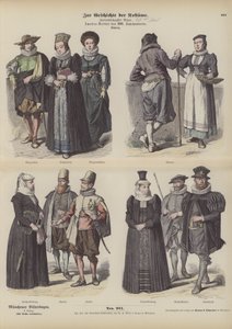 Švýcarské kostýmy, polovina 17. století (barevná rytina) od German School