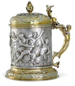 Tankard, pravděpodobně Hamburk, kolem 1660 (balíček pozlacené stříbro) od German School