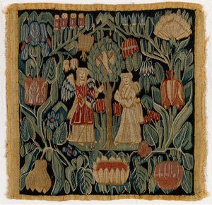 Gobelínový povlak na polštář s vyobrazením Zvěstování, z Dolního Saska nebo Dánska, po roce 1600 (vlna) od German School