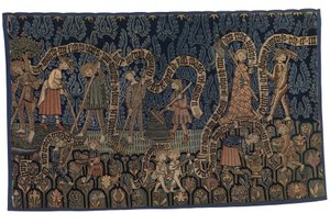 Gobelín ilustrující měsíc červenec, cca 1400-25 (vlna a len) od German School