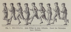 Deset snímků běžícího muže pořízených za jednu sekundu (rytina) od German School