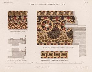 Terakotová dekorace z pokladnice Gela, Olympia, Řecko (barva litho) od German School