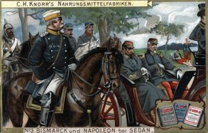 Bitva u Sedanu, válka 1870: Generál Otto von Bismarck (1815-1898), pruský král doprovázel císaře Napoleona III. (Louis Napoleon Bonaparte od German School