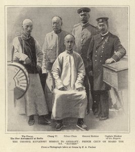 Čínská expirátní mise do Německa, princ Chun na palubě S S "Bayern" (litho) od German School