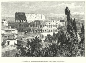 Koloseum, Řím, při pohledu z Palatine Hill (litho) od German School
