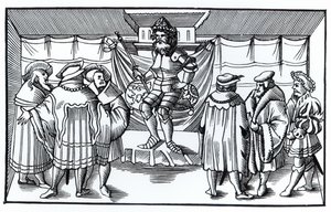 Baronův dvůr podle dřevorytu v Cosmographie Universelle of Munster, publikovaném v roce 1552 od German School