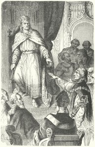 Císař Svaté říše římské Karel IV vydává Zlatou bulu z roku 1356 (rytina) od German School