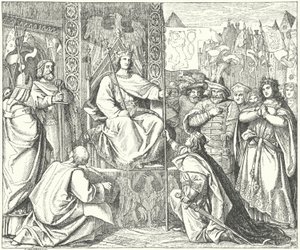 Císař Svaté říše římské Jindřich VII. připomíná svého syna Jana Českého (rytina) od German School