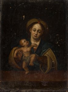 Madonna s dítětem (olej na dubovém panelu) od German School