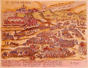 Obléhání Ostřihomi v roce 1595 (barevná rytina) od German School