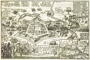 Obležení Neuhausel Turky v roce 1663, ilustrace z knihy o osmanských taženích v Evropě, vyryla Paul Furst (c.1605-66) od German School