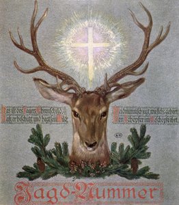 Jelen sv. Huberta (655-727), obálka z loveckého deníku, 1908 od German School