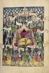 Dvanáct kmenů Izraele z Weltchroniku Ms 33 fol.94, cca 1400-10 (tempera, zlatá a stříbrná barva, inkoust na pergamenu) od German School