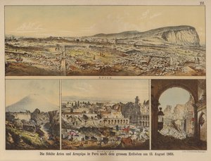 Města Arica a Arequipa v Peru po velkém zemětřesení 13. srpna 1868 (barva litho) od German School