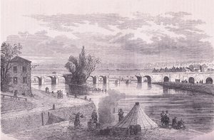 Obrana Paříže-zničení mostu Jonville-sur-Marne, Cassells Historie války mezi Francií a Německem vydaná Cassell and Company Limited, kolem roku 1890 (litho) od German School