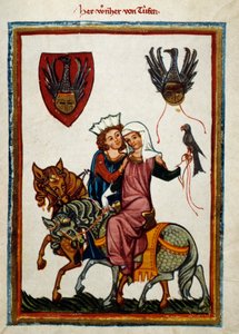 Požitky z lovu: král Conradin z Hohenstaufen, král Sicílie (Itálie) a Jeruzaléma (Izrael) pod jménem Conrad II., vévoda švábský pod jménem Conrad III a král Římanů pod jménem Conrad V (1252 -1268) lovecký sokol. Il od German School