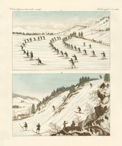 Regiment bruslařů v Norsku (barevná rytina) od German School