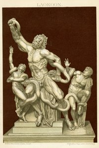 Socha Laocoöna a jeho synů kolem roku 1890 (barevný chromolitograf) od German School
