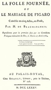 Titulní strana ze hry Figarova svatba od Pierra Beaumarchaise, poprvé uvedena v roce 1784 (rytina) od German School