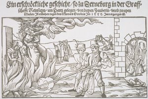 Tři čarodějnice upáleny zaživa, ilustrace brožury od German School