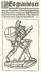 Titulní strana z nejznámějšího vydání Gargantua, románu Francoise Rabelaise (rytina) od German School