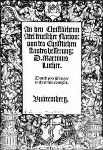 Titulní strana Martinu Luthersovi Promluva ke křesťanské šlechtě německého národa, vydaná ve Wittenbergu, 1520 od German School