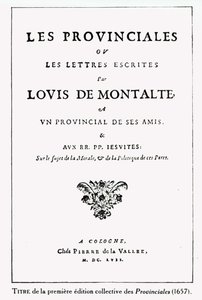 Titulní strana Les Provinciales od Blaise Pascala (1623-62), Amsterdam, 1657 (inkoust na papíře) od German School
