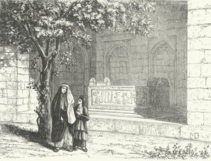 Hrob perského básníka Saadiho v íránském městě Shiraz (rytina) od German School