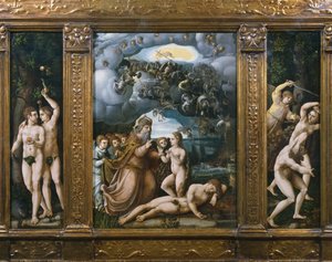 Triptych Stvoření, Adam a Eva, Stvoření Evy, Vyhnání z ráje (viz také 346195, 346197) od German School