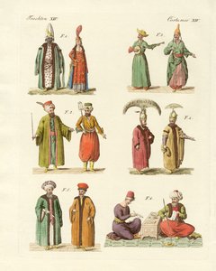 Turecké národní kroje (barevná rytina) od German School