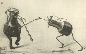 Dva džbány bojující v souboji (litho) od German School
