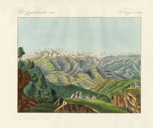 Dva pohledy na Himaláje (barevná rytina) od German School