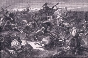 Uhlan attack, Cassells History of the War between France and Germany vydané Cassell and Company Limited, kolem roku 1890 (litho) od German School
