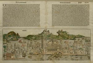 Pohled na Benátky, ilustrace z Liber Chronicarum od Hartmanna Schedela (1440-1514) vydaného v Norimberku, 1493 od German School
