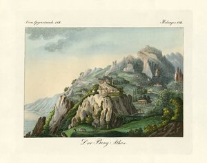 Pohled na horu Athos (barevná rytina) od German School