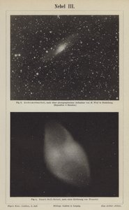 Pohledy na mlhovinu Andromeda a mlhovinu Činka (rytina) od German School