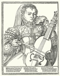 Žena hrající na violoncello (rytina) od German School