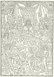 Dřevoryt z prvního vydání Lancelot du Lac, vytištěný v Rouen od Jean le Bourgeois v roce 1488 (rytina) od German School
