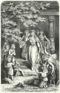 Mladé německé ženy nosí věnce na oslavu svátku Eostre (Ostara) (rytina) od German School