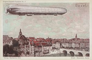 Zeppelin letící nad Basilejí od German School