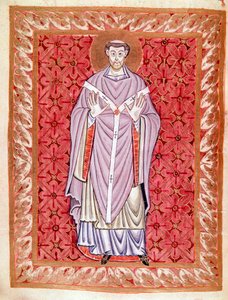 Reprezentace svatého Niziera z Lyonu (513-573) (Nicet, Nicetius nebo Nicetus) Miniatura Egbertova kodexu (Codex Egberti) školou v Reichenau, kolem roku 980 od German School