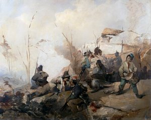 Bivak vojáků v Garibaldiho armádě bránící Řím od Gerolamo Induno