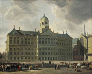 Pohled na přehradu s novou radnicí, Nieuwe Kerk a Waag, Amsterdam od Gerrit Adriaensz Berckheyde