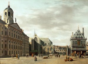 Ulice Dam a nová radnice v Amsterdamu, Nizozemsko... od Gerrit Adriaensz Berckheyde