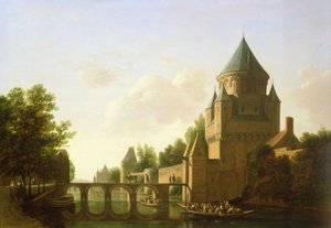 Večerní pohled na Kleine Houtpoort v Haarlemu (panel)