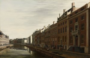 "Zlatá ohyb" v Herengracht, Amsterdam, jak je vidět ze západu, 1672