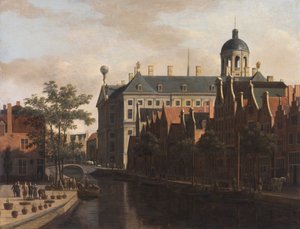 Nizozemština: Amsterdam, květinový trh k radnici vidět Nieuwezijds Voorburgwal s květinovým a stromovým trhem v Amsterdamu