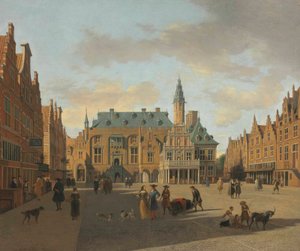 Náměstí Grote Markt a radnice v Haarlemu při pohledu od východu