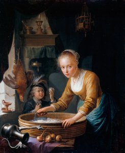 Dívka krájející cibuli od Gerrit Dou