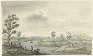 Krajina s klikatou řekou a rybáři od Gerrit Grasdorp (possibly)